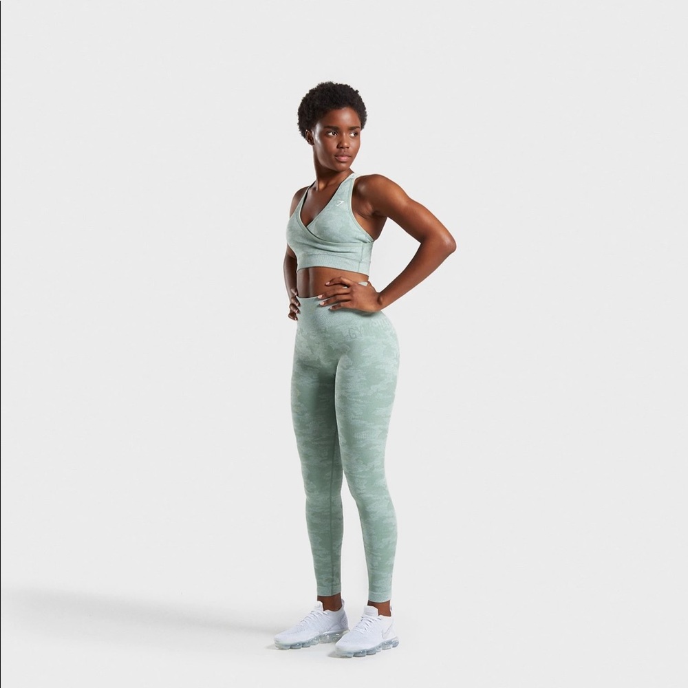 Gymshark Sage Green Seamless Sports Bra & Leggings Set